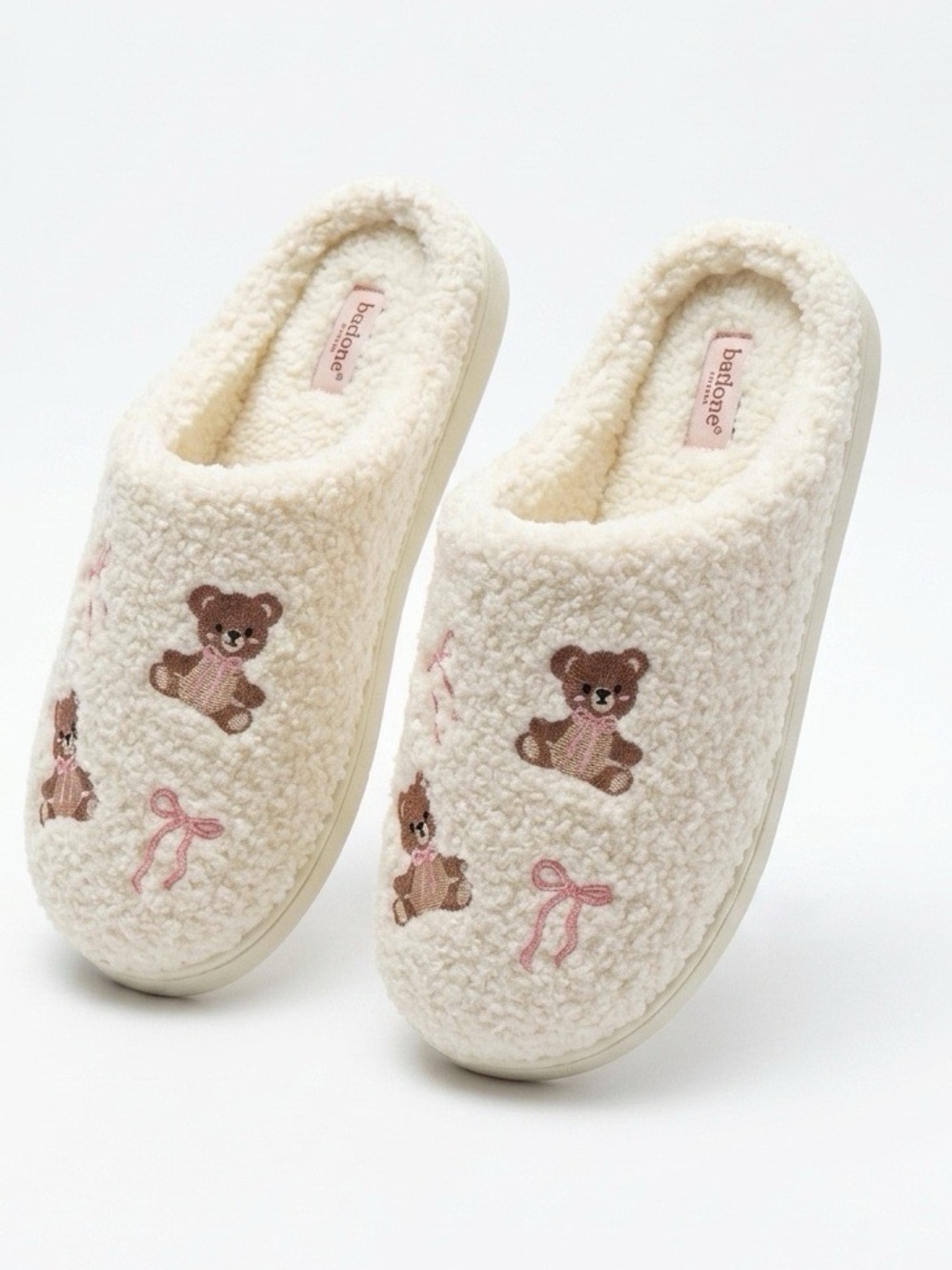 Cozy Cream Teddy Embroidered Sherpa Slippers - Picture 2 of 4